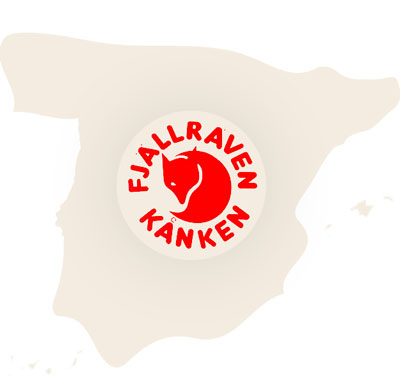 Mapa de España con el logo de Fjallraven Kanken, la marca de mochilas